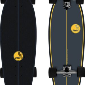 Slide SurfSkate CMC Cold Gold 31 inch surf skateboard in zwart met gouden accenten.