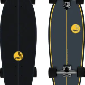 Slide SurfSkate CMC Cold Gold 31 inch surf skateboard in zwart met gouden accenten.